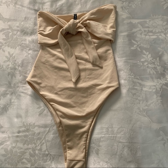 Nude Bow Front Cut Out Swim Suit - Picture 2 of 5